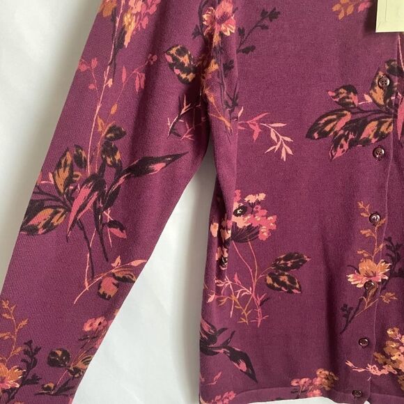 🟢Christopher & Banks Purple Floral Cardigan S - Picture 2 of 6